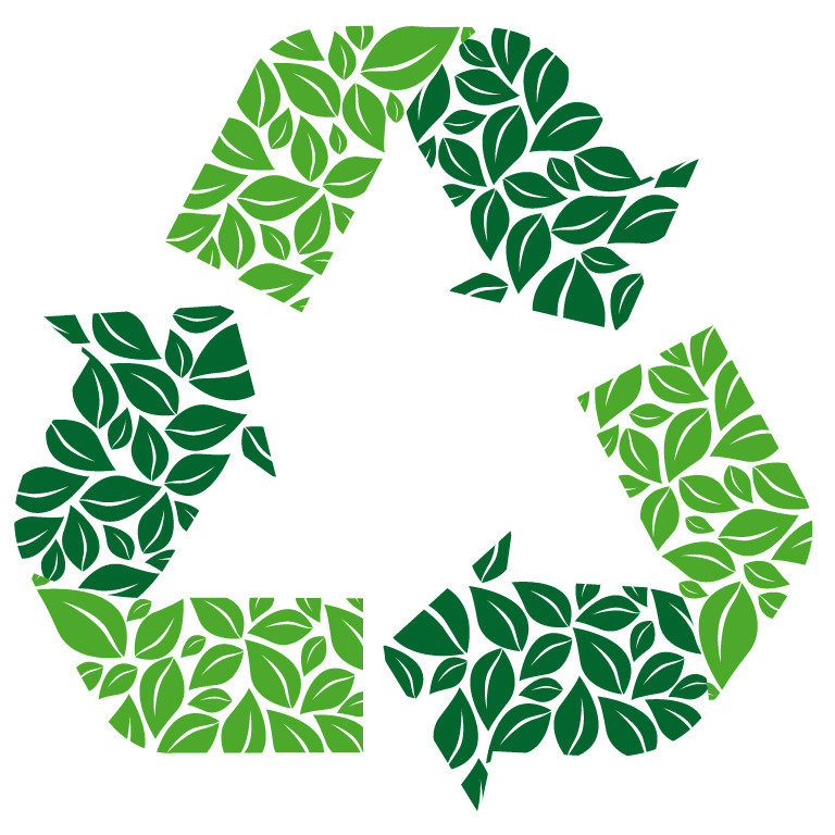 three arrows, formed from leaves, creating a recycle loop